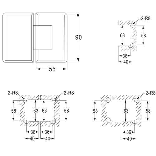 brass shower door hinge hardware